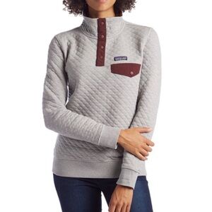 Patagonia Women's Gray Quilted Snap-T Pullover with Burgundy Accents Size Medium